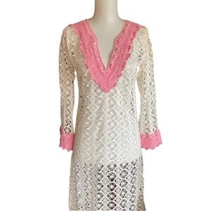 🚨 Pink trim crochet Maxi dress cover up